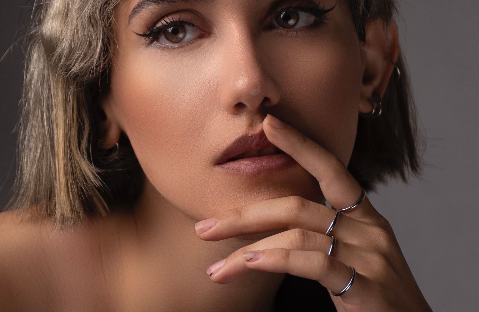Close-up of photo retouching in progress